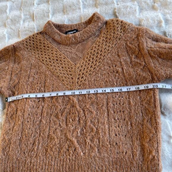 🔥Express Cable Knit Fuzzy Soft Pullover Sweater Bohemian Earthy Brown Size S - Picture 13 of 15